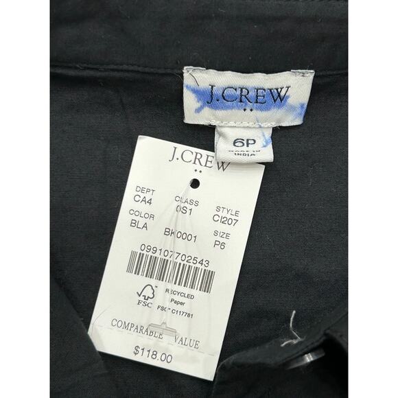 J.Crew Womens Black Stretch Puff Sleeve Button Up Mini Shirt Dress Size 6P NWT - Picture 3 of 7